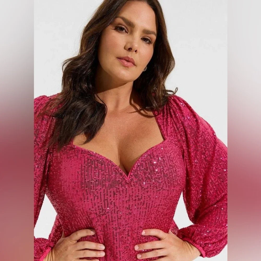 NWT Torrid Sequin Deep V-Neck Long Sleeve Blouse - Picture 2 of 11